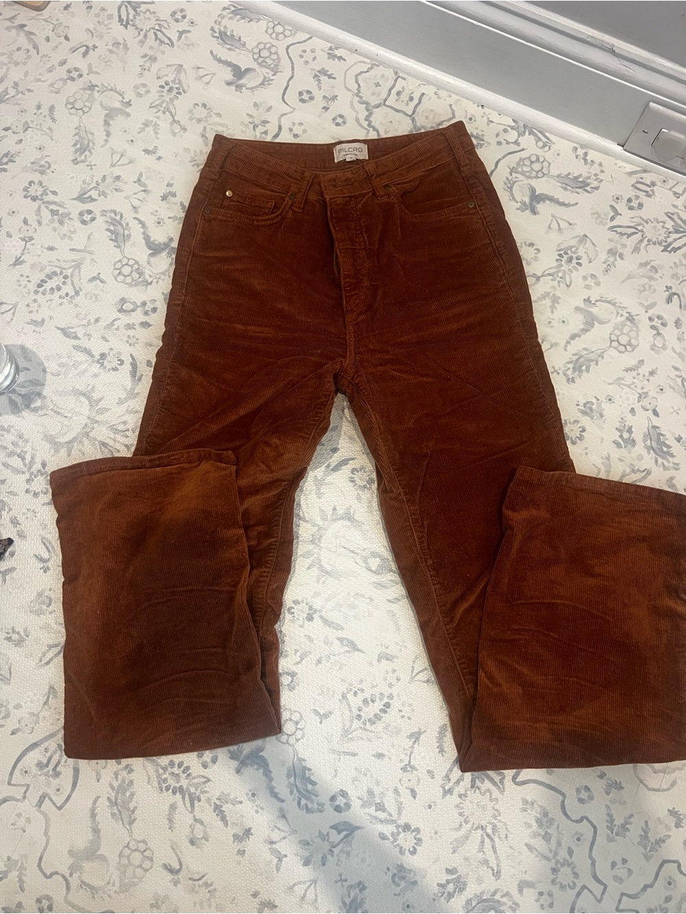 Rust Brown Corduroy High-Waist Pants